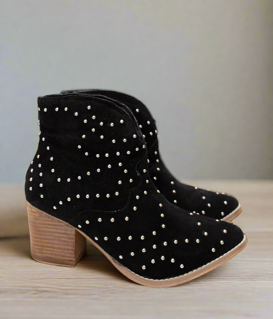 Pour Me Another Studded Heeled Ankle Boot in Black