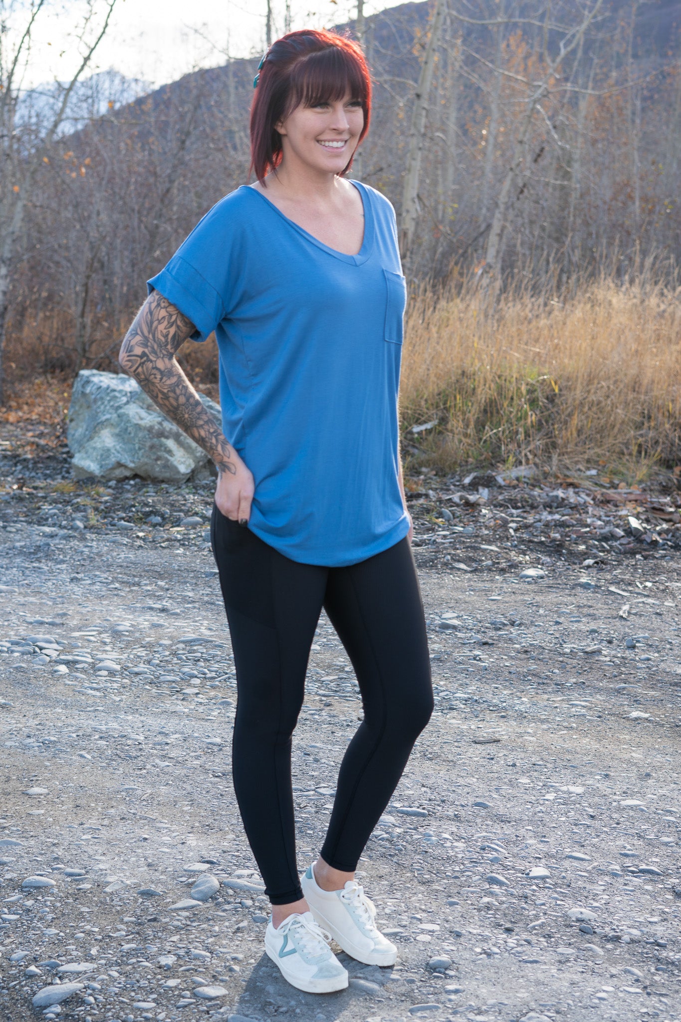 Absolutely Basic V-Neck Top in Azure