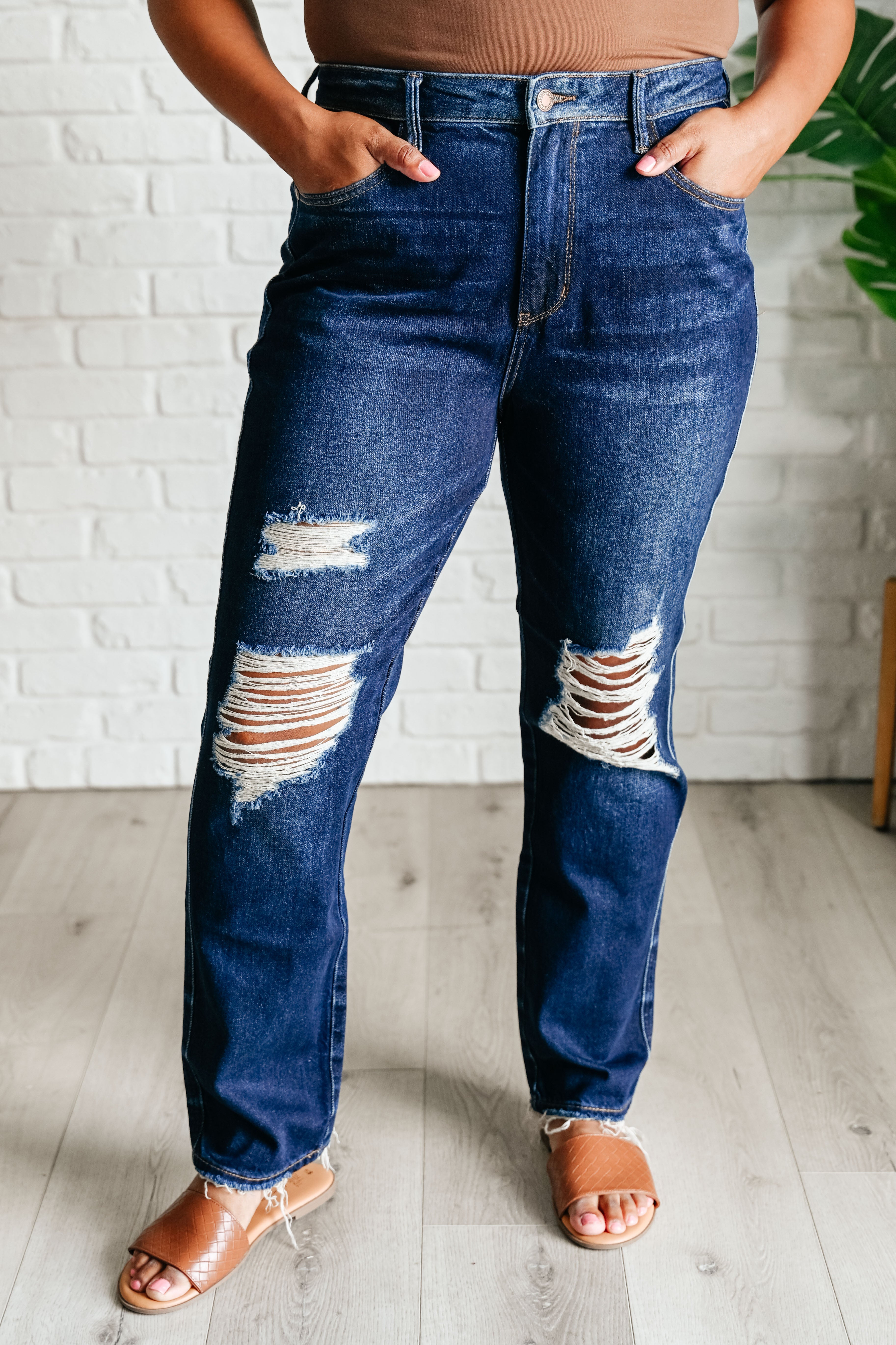 With Gratitude High Rise Rigid Magic Distressed Straight Jeans